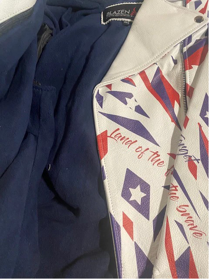 Patriotic Leather Jacket Blazen Spirit with Military Tribute Lady Military Rider Style!
