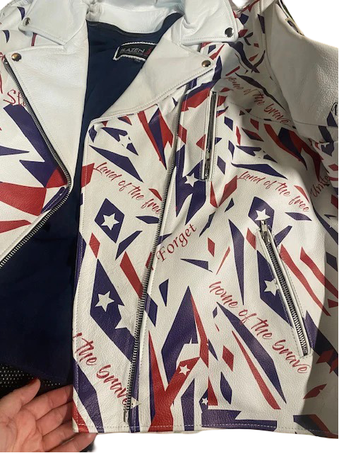 Patriotic Leather Jacket Blazen Spirit with Military Tribute Lady Military Rider Style!
