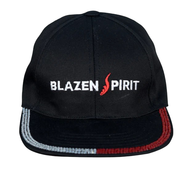 Black Cloth Casual Hat, Branded Blazen Spirit Red and Silver Jeweled