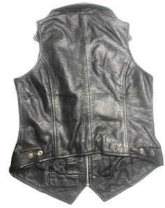 2 piece leather vest short set Black Lamb Skin with Orange Leather Braiding