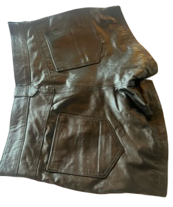 2 piece leather vest short set Black Lamb Skin with Orange Leather Braiding