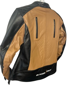 Black Premium Leather Jacket with Tan Leather Accents, Upper Vents, zip out liner with Level 2 Guards