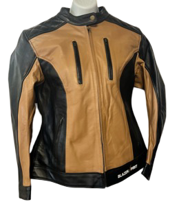 Black Premium Leather Jacket with Tan Leather Accents, Upper Vents, zip out liner with Level 2 Guards