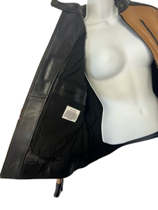 Black Premium Leather Jacket with Tan Leather Accents, Upper Vents, zip out liner with Level 2 Guards