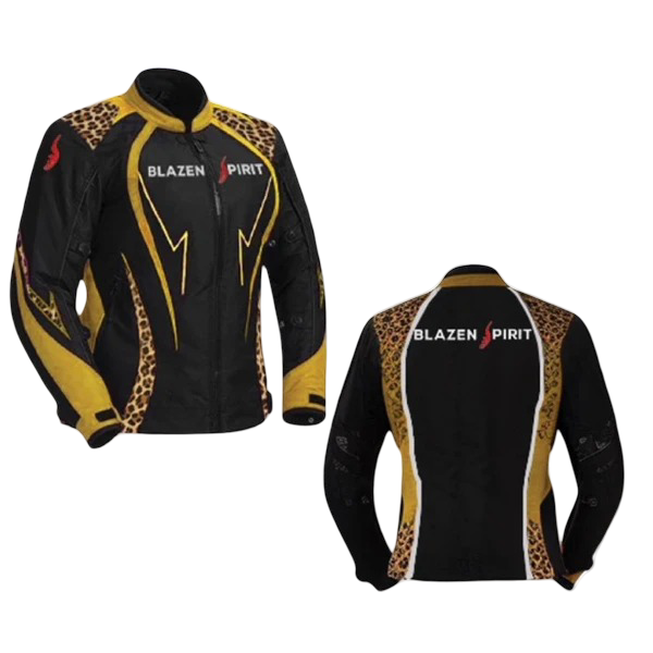 Blazen Spirit Signature "Raven" Cordura Textile Jacket in Black, Yellow and Cheetah Print