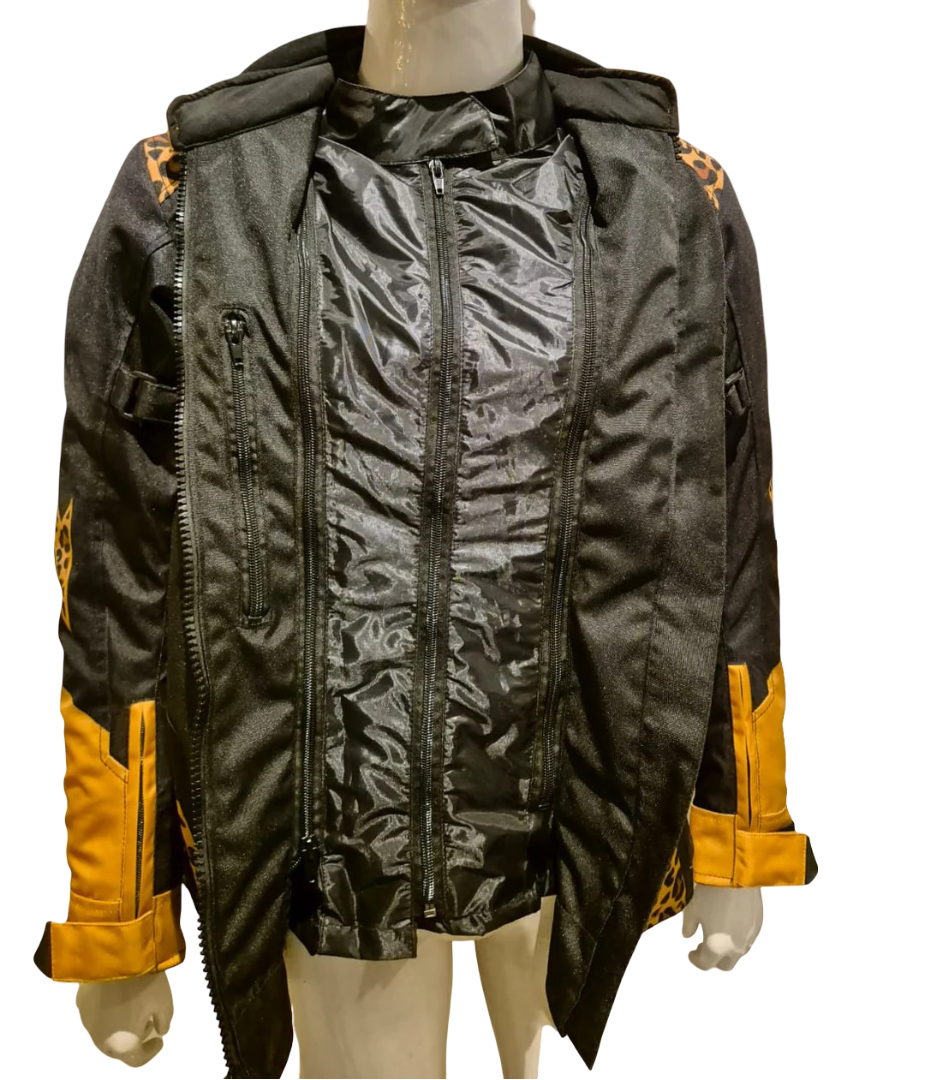 Blazen Spirit Signature "Raven" Cordura Textile Jacket in Black, Yellow and Cheetah Print