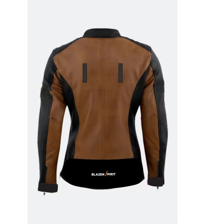 Black Premium Leather Jacket with Tan Leather Accents, Upper Vents, zip out liner with Level 2 Guards