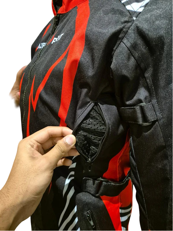 Blazen Spirit Signature  "Zara" Textile All Weather Jacket Red Black White Zebra Print (Lady Rider, Stylish Motorcycle Jacket)