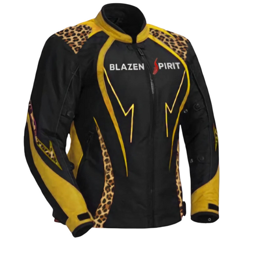 Blazen Spirit Signature "Raven" Cordura Textile Jacket in Black, Yellow and Cheetah Print