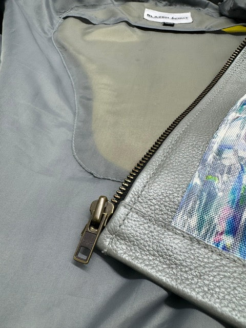 Blazen Spirit Signature "Opal" Cordura Textile Jacket in Blue - Grey Leather accents, leather elbow and shoulder trims + Level 2 Guards