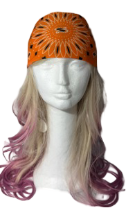 Orange Black bling stretch head wrap with ponytail opening
